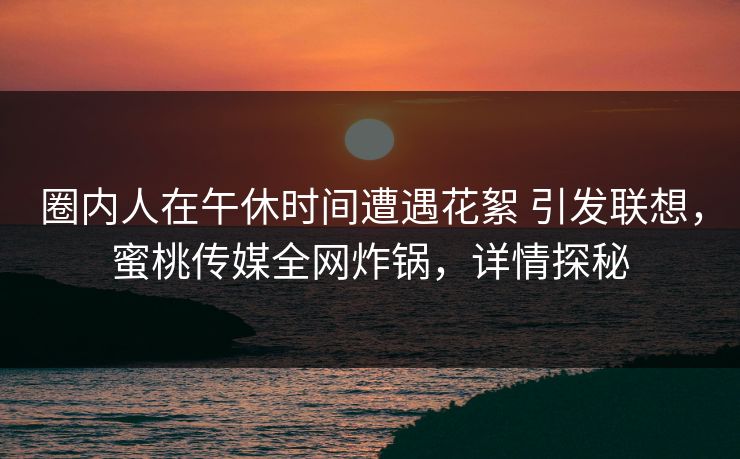 圈内人在午休时间遭遇花絮 引发联想，蜜桃传媒全网炸锅，详情探秘