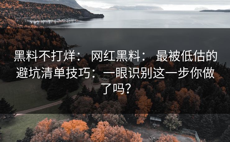 黑料不打烊: 网红黑料: 最被低估的避坑清单技巧:一眼识别这一步你做了吗?